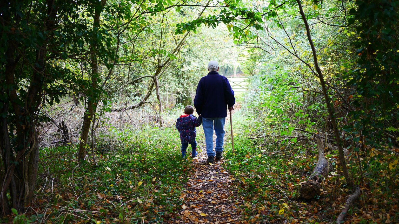 Grandpa and child go hiking together